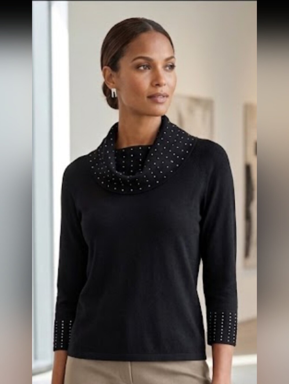 Select Trend Black Stud-Detail Cowl Neck Sweater